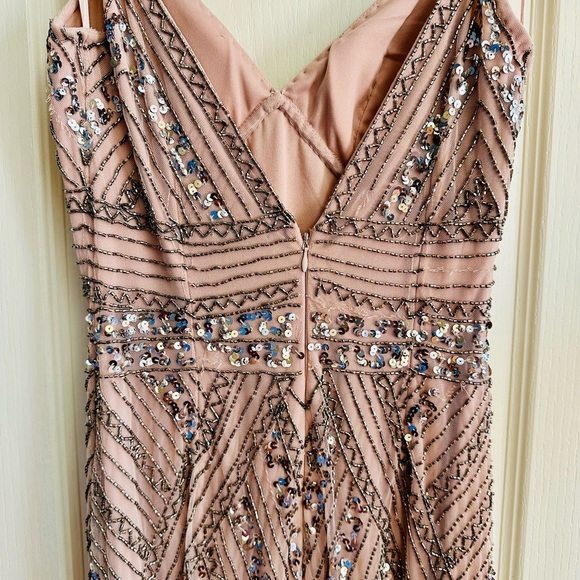 Bloomingdale’s Marina Strappy GATSBY BEADED A-LINE GOWN IN BLUSH - Picture 13 of 14